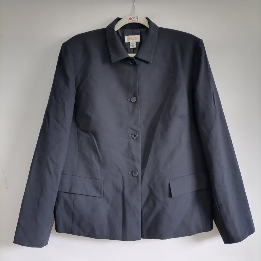 Vintage Talbots Womens Navy Four Button Style Wool Suit Blazer Size 14